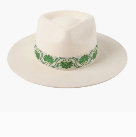 Vintage classic fedora in white ivory with embroidered  ivy green… - Picture 14 of 14